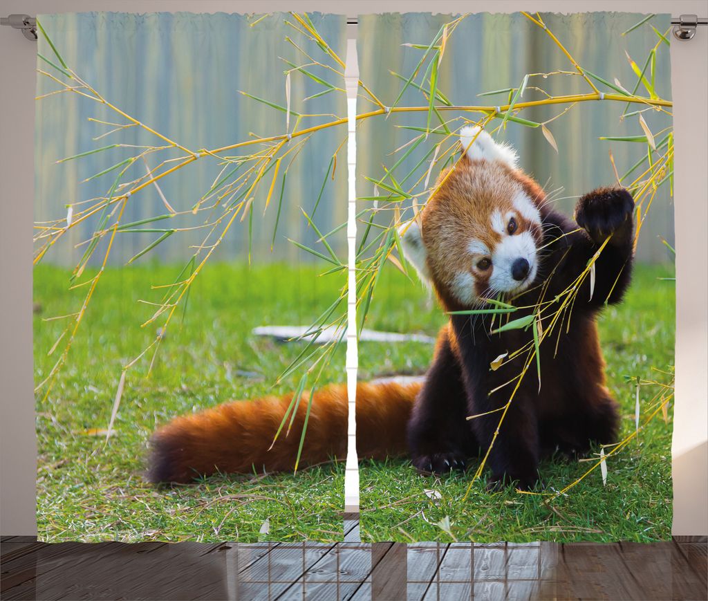 ABAKUHAUS Tierwelt Rustikaler Vorhang, Asiatischer Tierpanda, Wohnzimmer Universalband Gardinen mit Schlaufen und Haken, 280 x 225 cm, Braun Rot