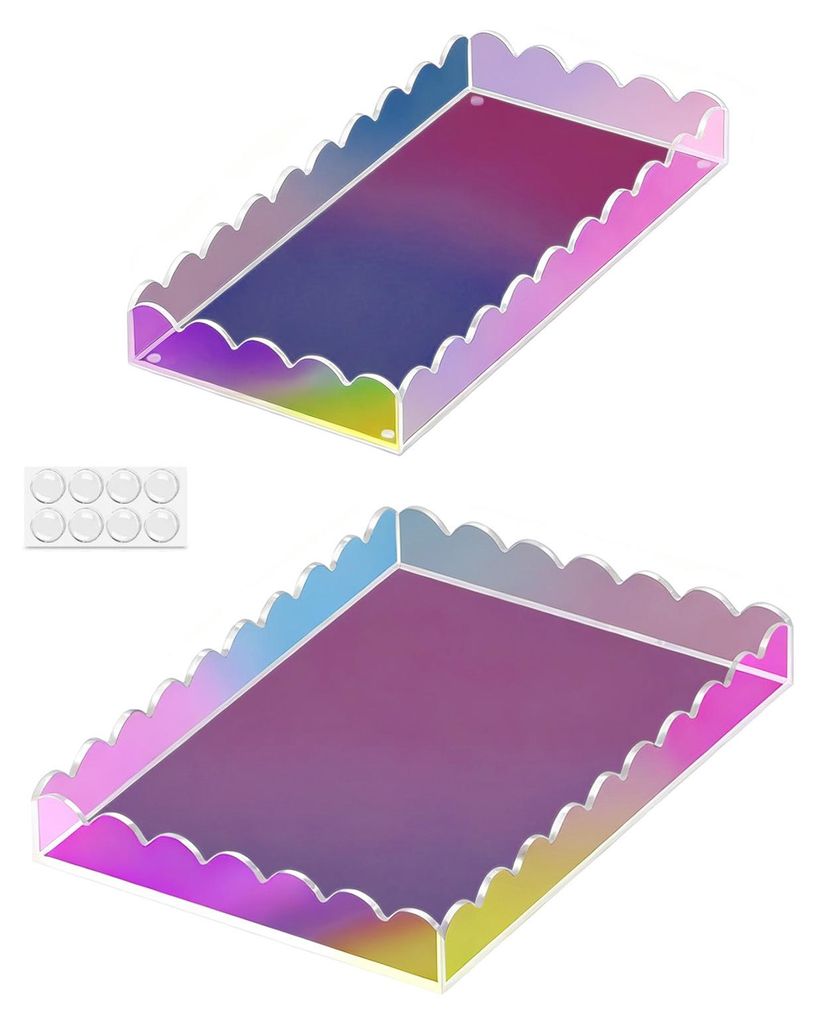 1/2 Stück Acryl-Badezimmerablage, Mehrzweck-Seifenspender, Parfümhalter, Aufbewahrungstablett, rechteckiges, dekoratives Tablett mit gewelltem Ra...