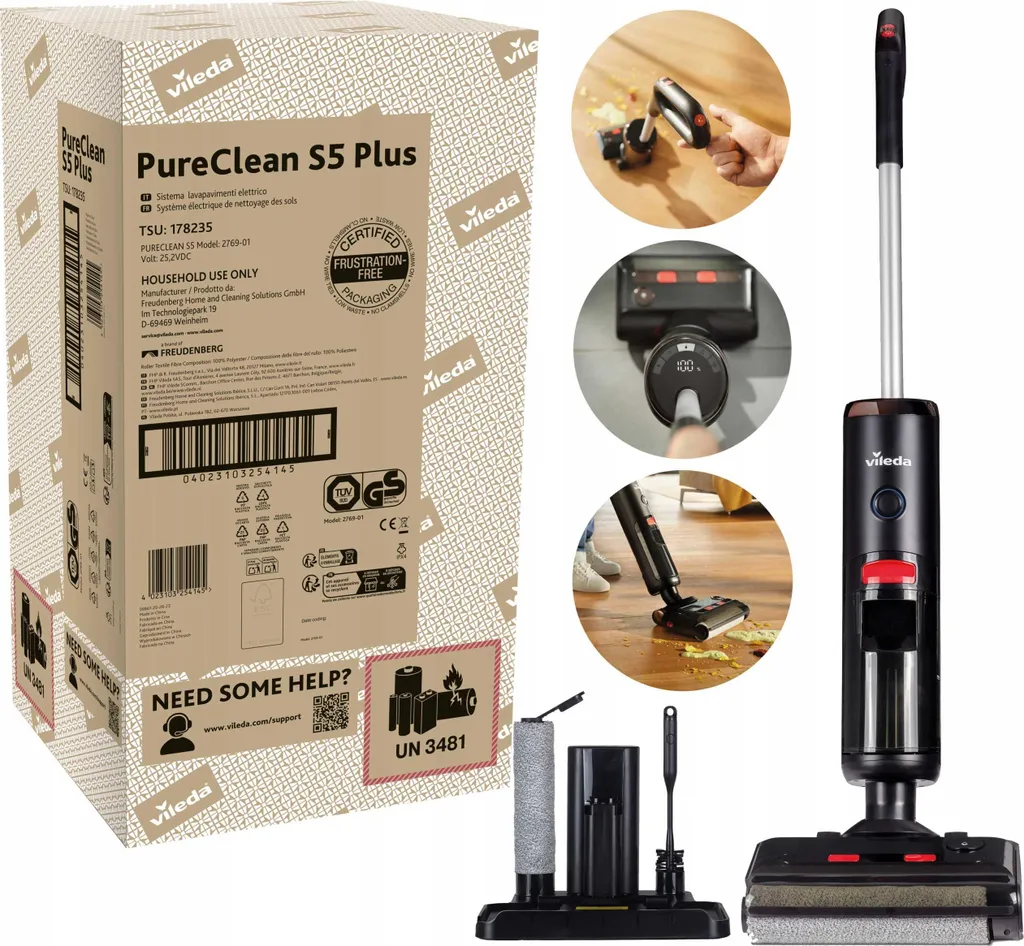 Robot aspirateur Vileda Pure Clean S5 Plus avec brosses rotatives pro
