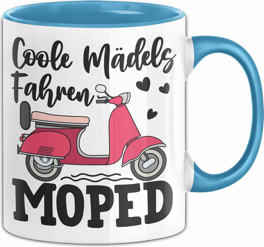 Coole Mädels Fahren Moped Tasse Geschenk Fahrerin Mofa Scooter Roller (Blau)