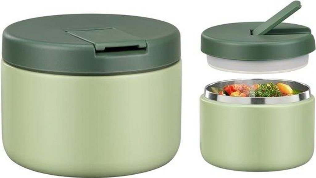 Isolierte Thermoskanne für Kinder, 350 ml, grün, rohstahl, geschlossen mit Klappe, breite Hals, für heiße und kalte Mahlzeiten
