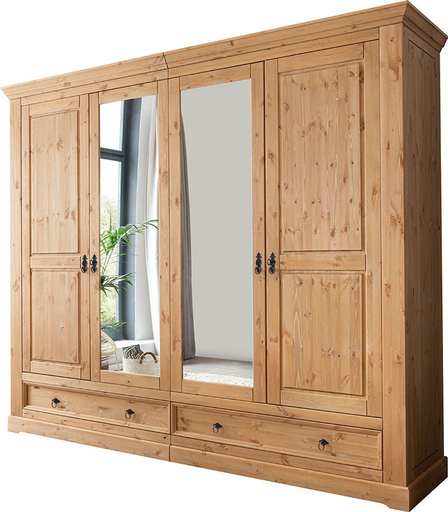 Kleiderschrank 4-türig, 254cm breit, Kiefer massiv Produktbild 