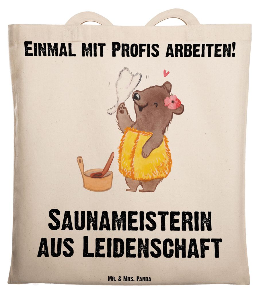 Mr. & Mrs. Panda Schultasche Saunameisterin Leidenschaft - Transparent - Geschenk, Tragetasche, Beutel, Laptoptasche, canvas tasche, Baumwolltasche