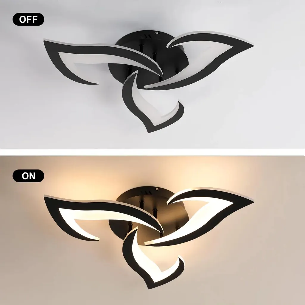 Plafonnier LED Noir 40W Forme Fleur - Éclairage Fixe Blanc Chaud - 4