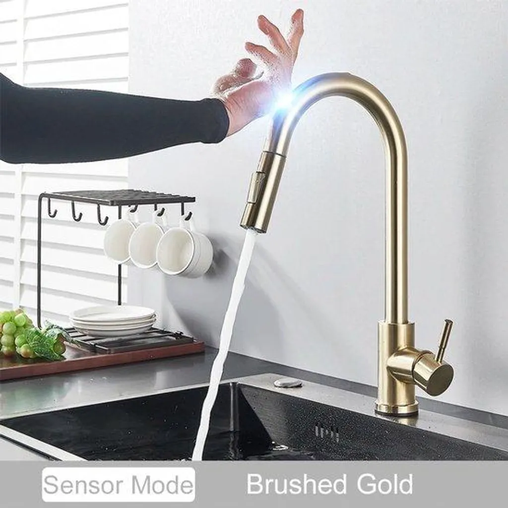 Robinet de Cuisine Noir à Bec Rétractable avec Capteur Tactile Intelligent
