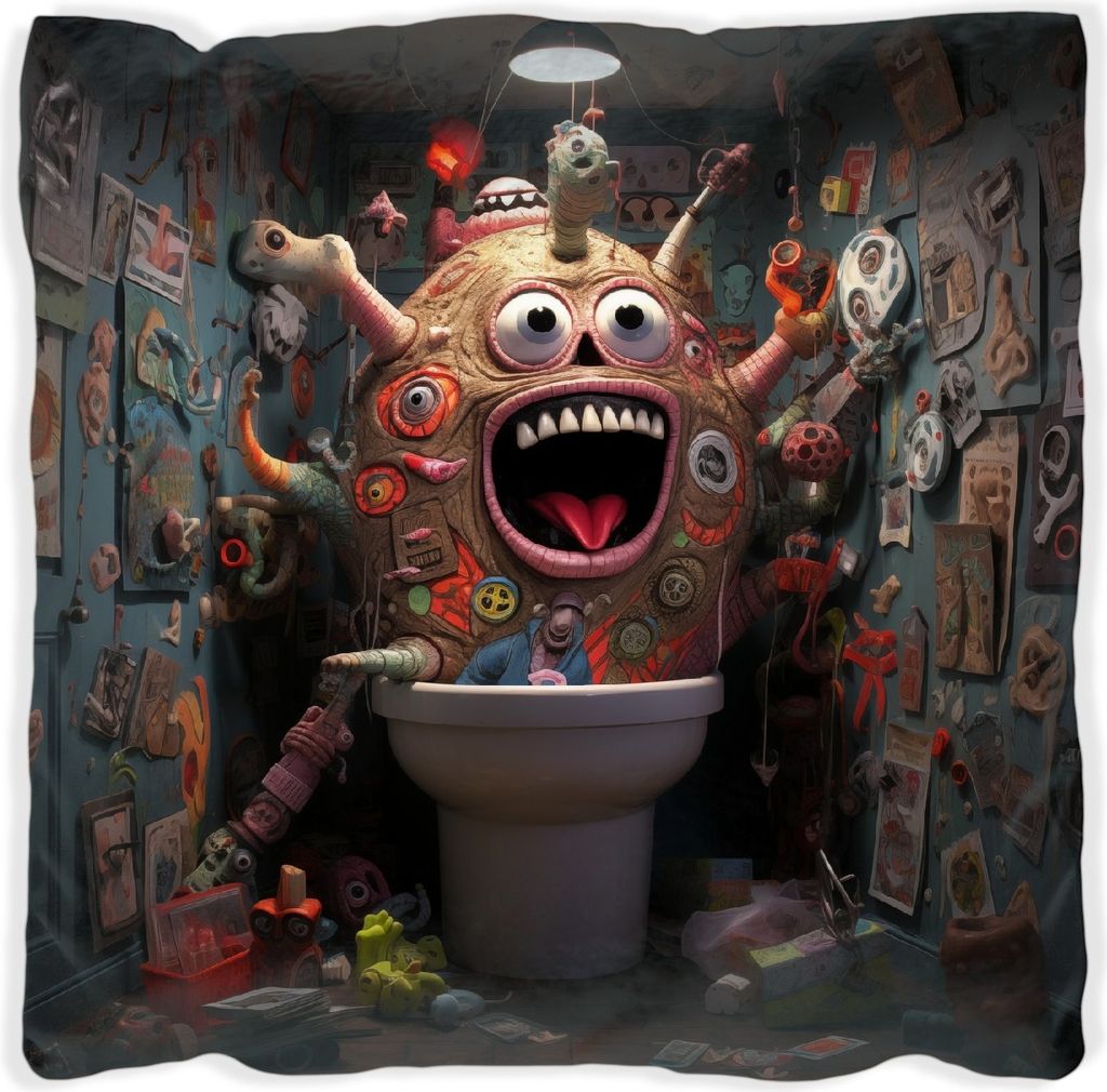 Wallario Premium Kissen, weiche Oberfläche, mit Motiv Kloalarm - Toilettentroll, Größe: 40 x 40 cm, mit weißer Rückseite