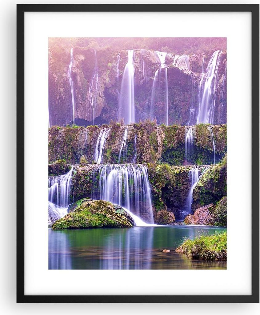 Gerahmtes Poster - Schwarzer Rahmen - Wasserfall Natur - 40x50 cm - Wand Bild - Wanddeko - Wandbilder - Kunstposter - Wandposter - Bilderrahmen - B...