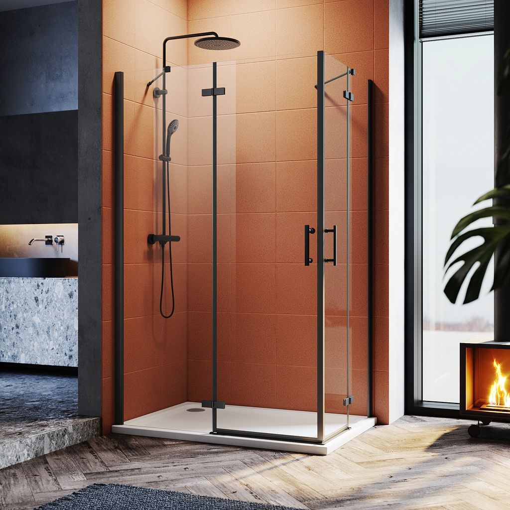 SONNI Schwarzes Duschkabine Eckeinstieg Dusche Scharniertür Duschabtrennung Nano Glas Eckdusche 80x120x195cm 6mm ESG-Sicherheitsglas