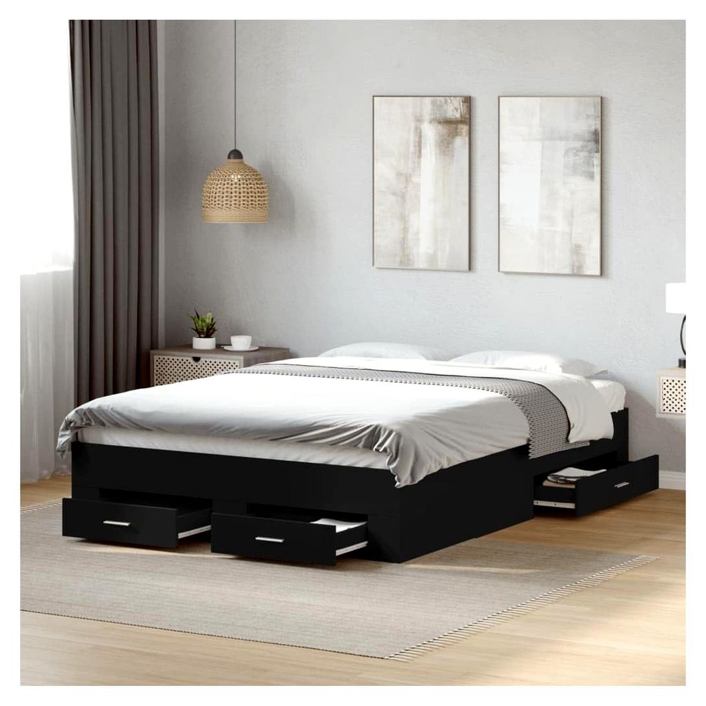 Bettgestell mit Schubladen Schwarz 140x190 cm aus Holzwerkstoff