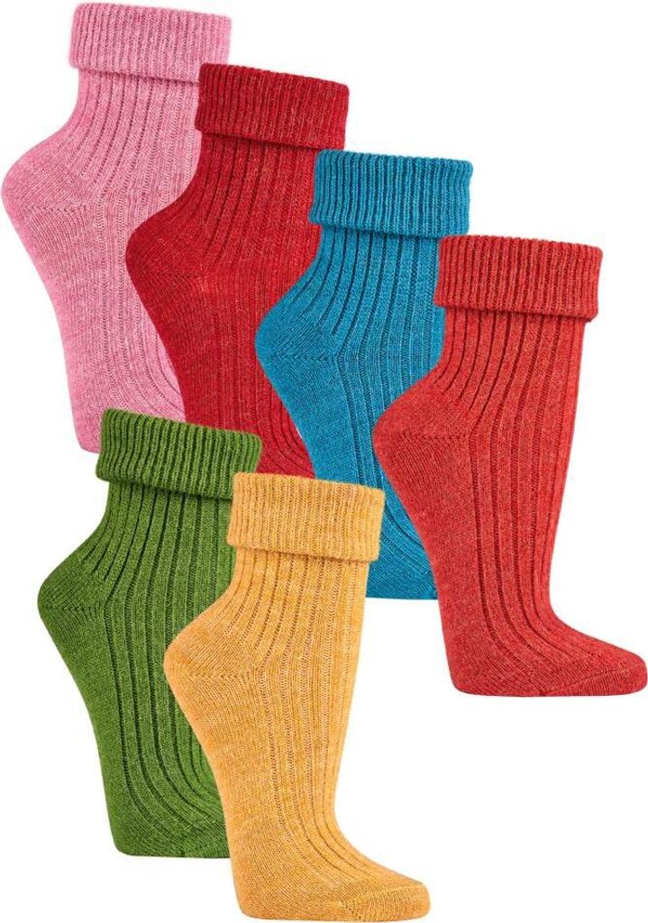 2 Paar farbenfrohe farbige bunte Wollsocken mit 100% Wolle Natur pur Damen 35-38 grün
