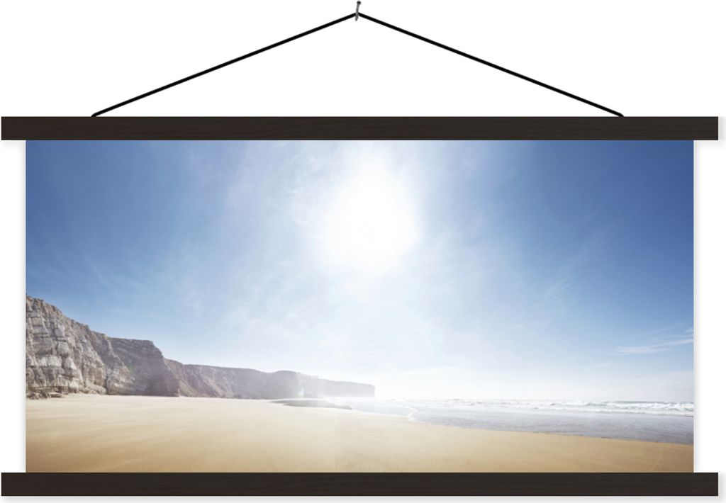MuchoWow Textilposter Strand - Steine - Sonne 60x30 cm mit schwarzem Rahmen - Textilien