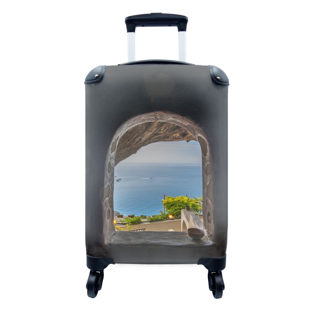 MuchoWow Koffer Handgepäck Trolley Rollkoffer Kleine Reisekoffer mit 4 Rollen - Blick auf das Meer durch ein Steinfenster - Cabin Size < 55x40x2...