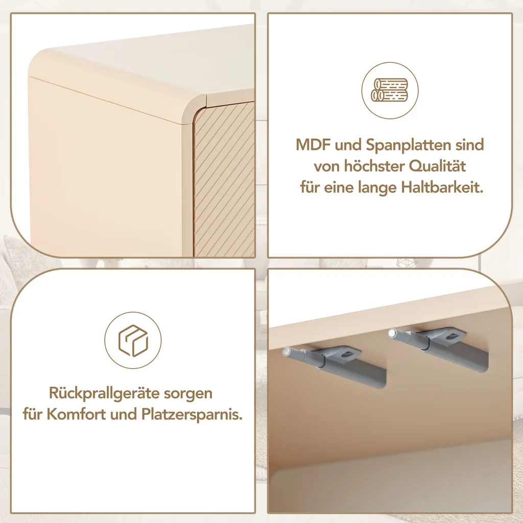 Buffet Rangement LED Blanc - Solution Gain de Place 4 Portes 140cm