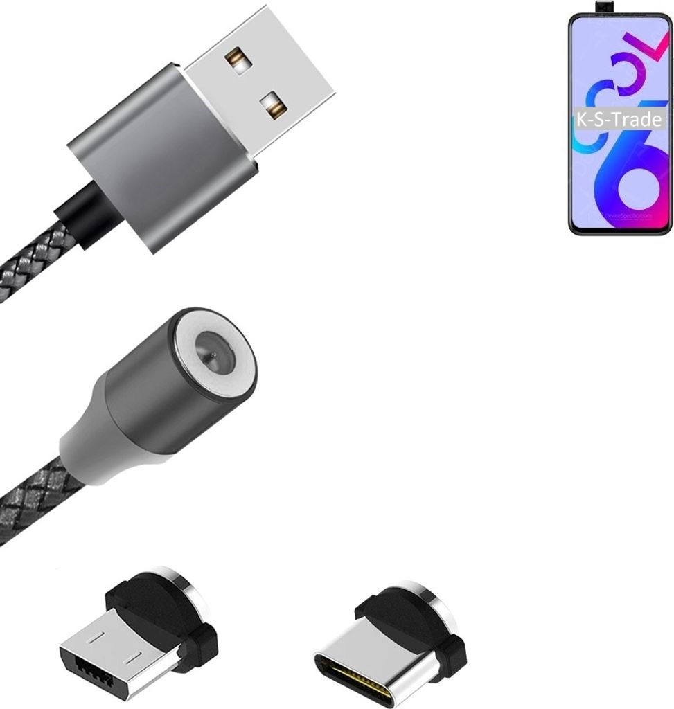 K-S-Trade Hochwertiges Magnet-Lade-kabel Sync-Kabel Daten-Kabel für Coolpad Cool 6 mit USB-Typ-C-Anschluss und Micro-USB-Anschluss 2A bis zu 480mbps