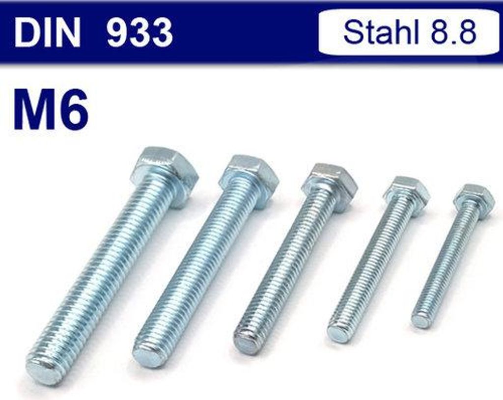 Sechskantschrauben DIN 933 / ISO 4017 - Stahl verzinkt (M6 x 65mm - 5 Stk.)