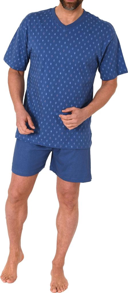 Herren Shorty Pyjama Schlafanzug kurzarm mit V-Hals – 181 105 90 001 ; marine , 58