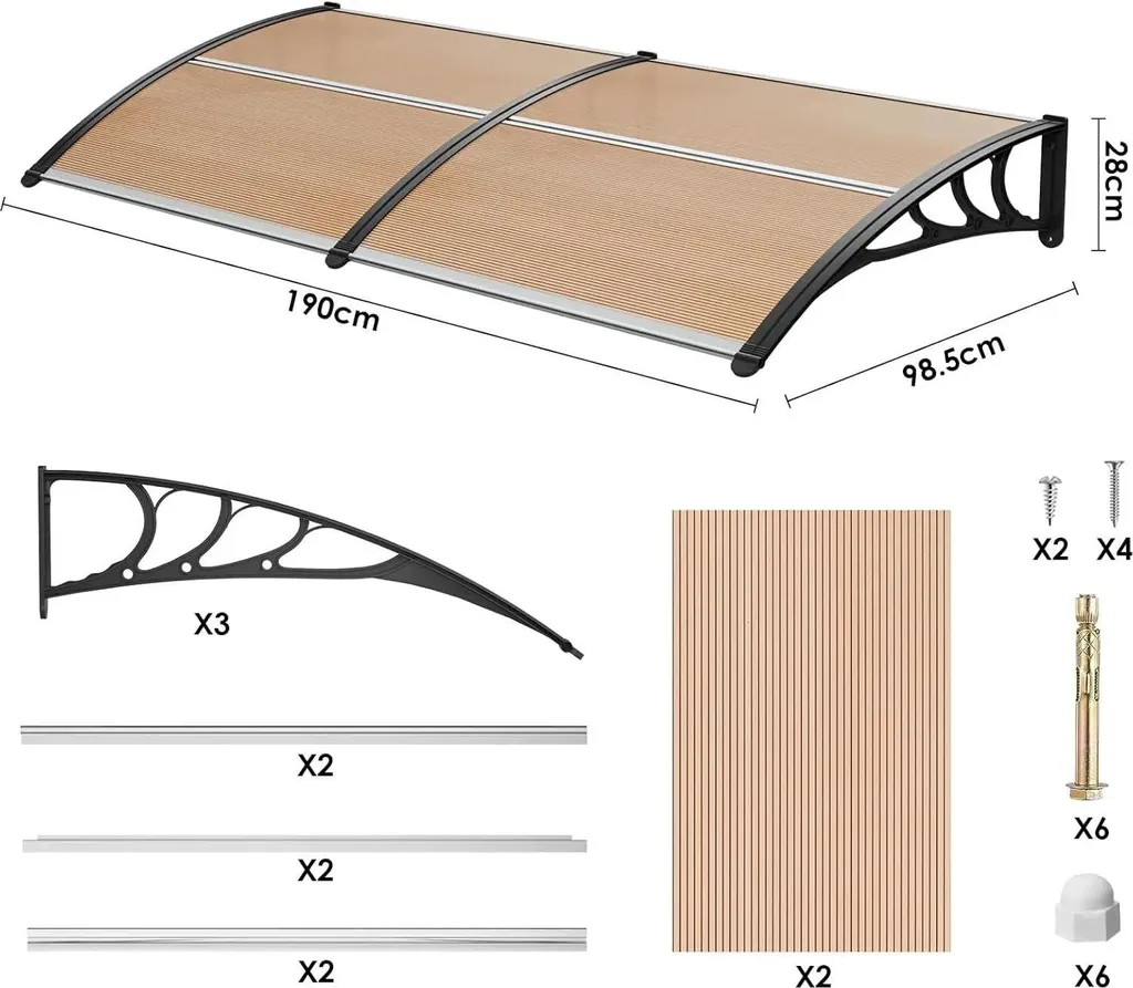 Tenda antipioggia ingresso 190x98.5 cm Rosso | Pensilina Alluminio