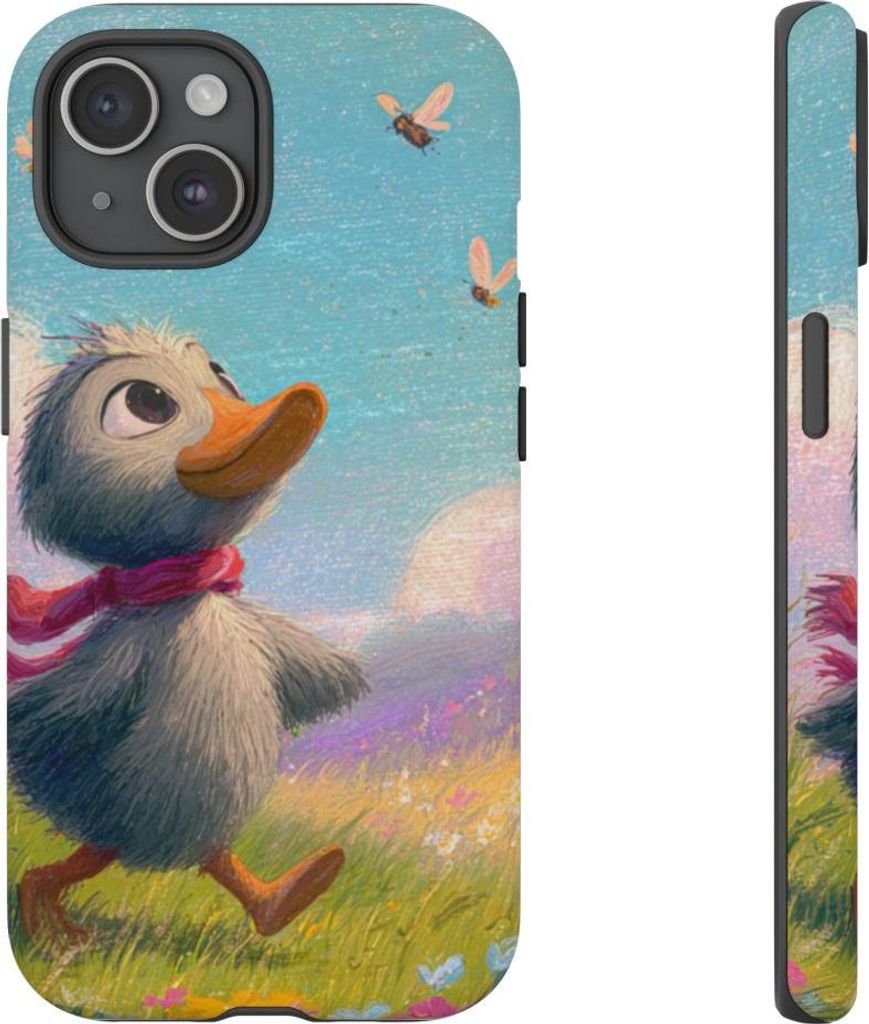 Fröhliches Entenküken auf blühender Frühlingswiese – Hülle Kompatibel mit iPhone 15