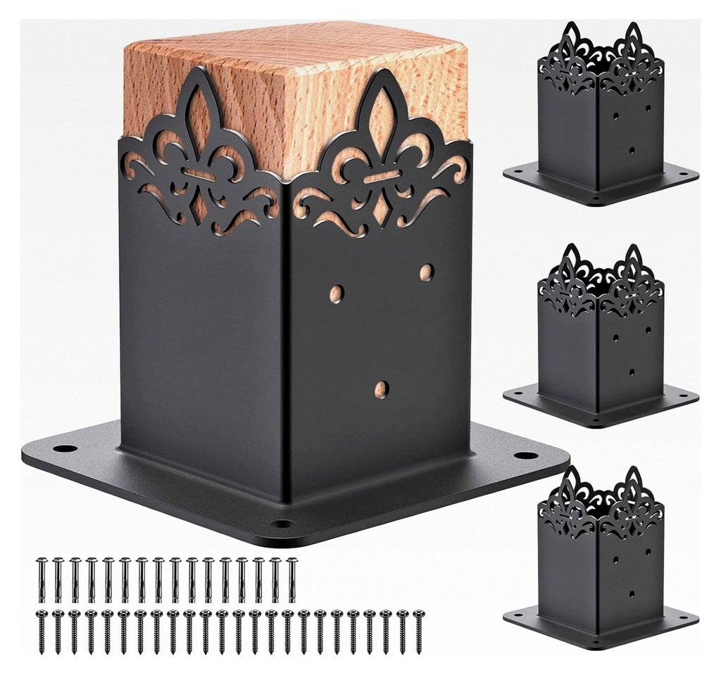 Aufschraubhülse 90 x 90 mm, 4er Pfostenhalterung für Deckpfostenbasis, Pfostenträger Bodenhülse zum Aufschrauben für Zaunträger, Hülse mit B...