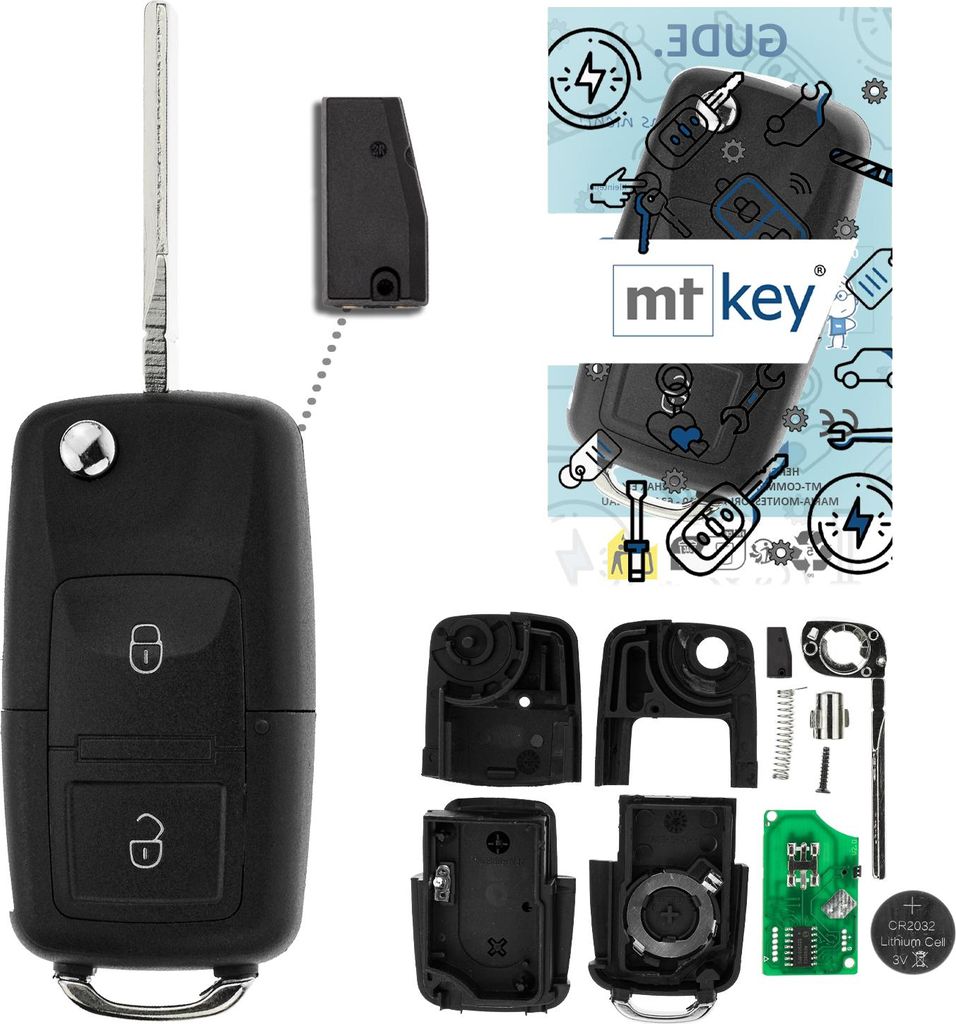 MT-KEY Funk Schlüssel 434MHZ ID44 HU66 Klappschlüssel kompatibel mit Seat Arosa 6HS 01-04 433MHZ 1J0959753CT Fernbedienung