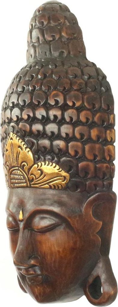 Buddha Deko Maske hängend Holz Gesicht Wall Art Wandmaske Wanddeko Braun 60 cm