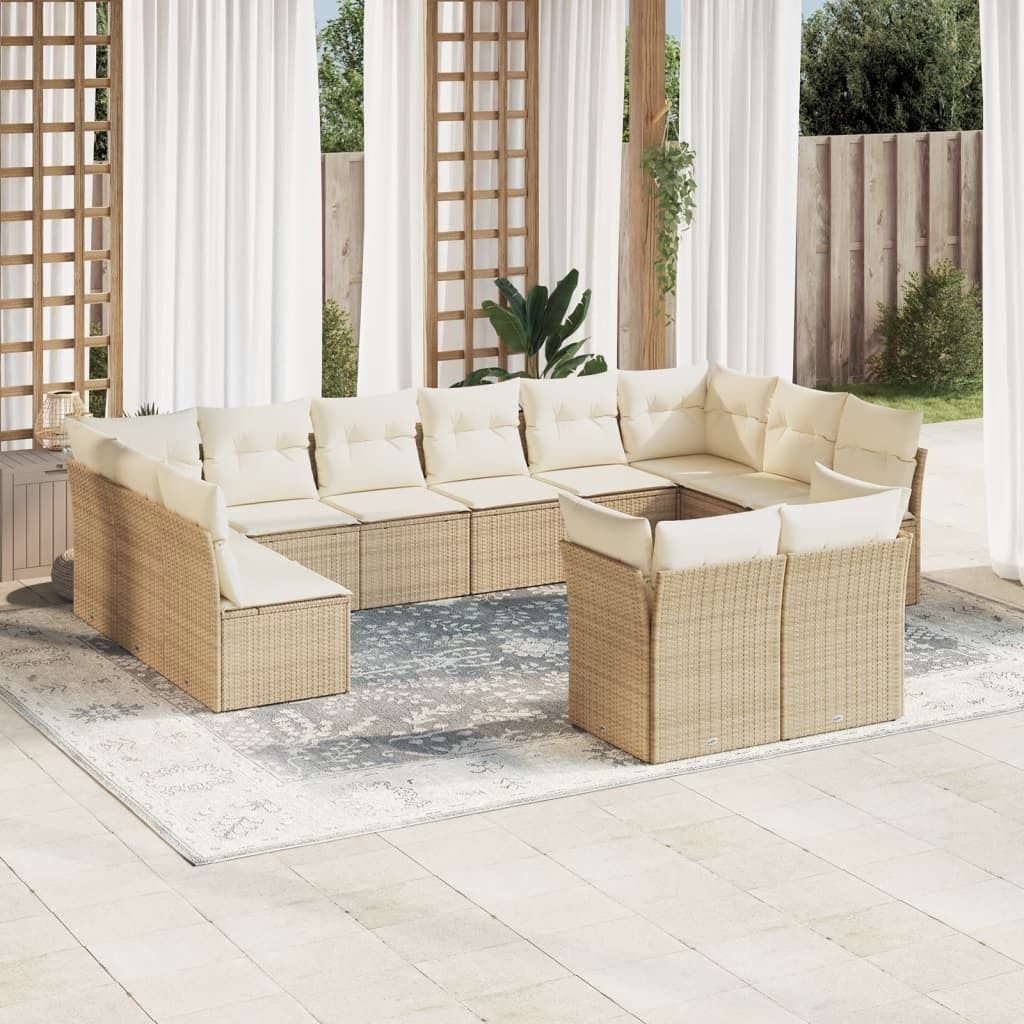 CLORIS 12-tlg. Garten-Sofagarnitur - mit Kissen - Beige Poly Rattan - Gartenmöbelgarnituren LL0000255295