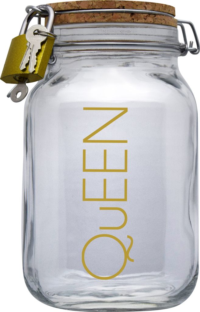 Spardose Geld Geschenk Ideen Queen Design1 Transparent Größe XL 2 Liter