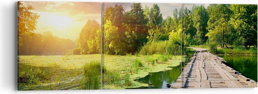 Bild auf Leinwand - Leinwandbild - Architektur Promenade Schwan Landschaft - 90x30cm - Wand Bild - Wanddeko - Leinwanddruck - Bilder - Kunstdruck -...