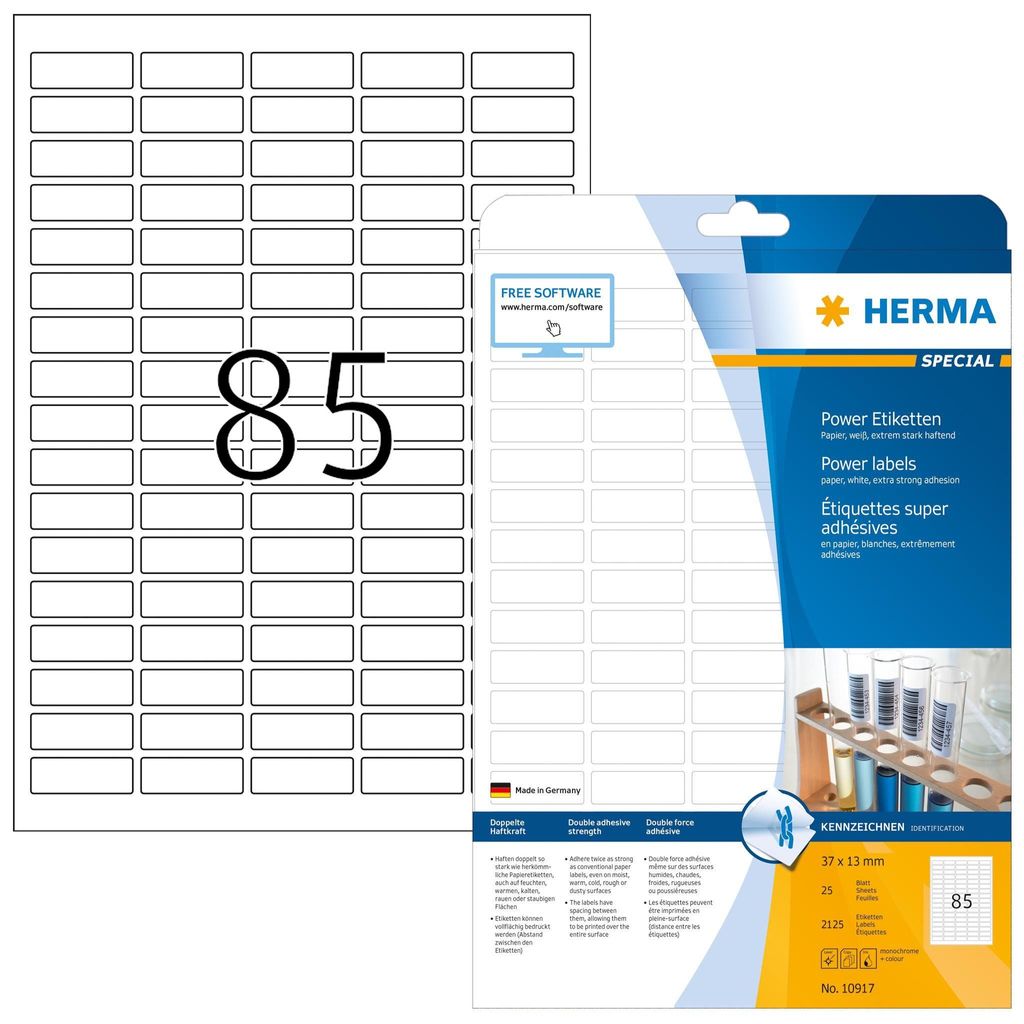Etiketten A4 37x13 mm weiß extrem stark haftend Papier matt Produktbild 