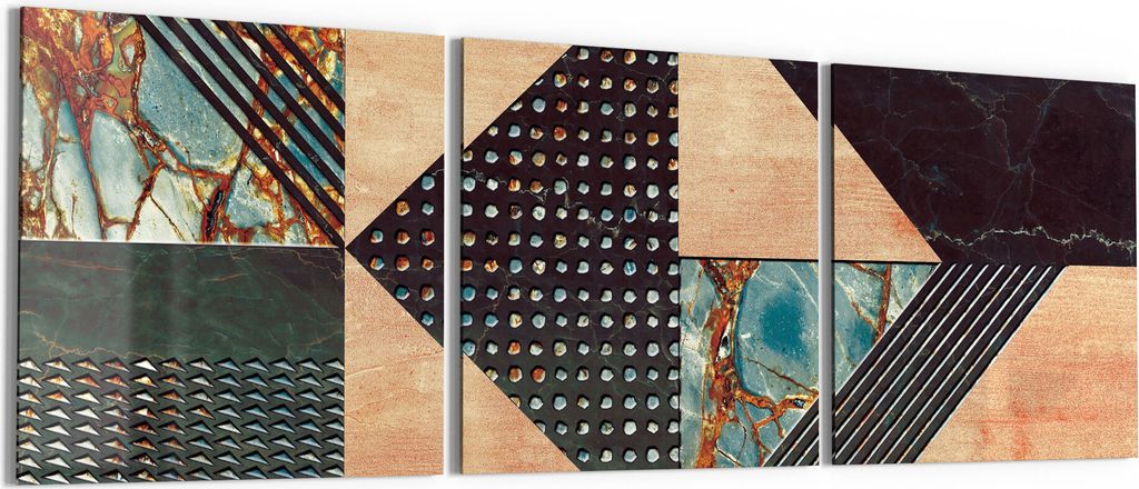 DEQORI Glasbilder Acryl 3x50x50 cm 'Dekoratives Fliesendesign' Wandbilder XXL groß