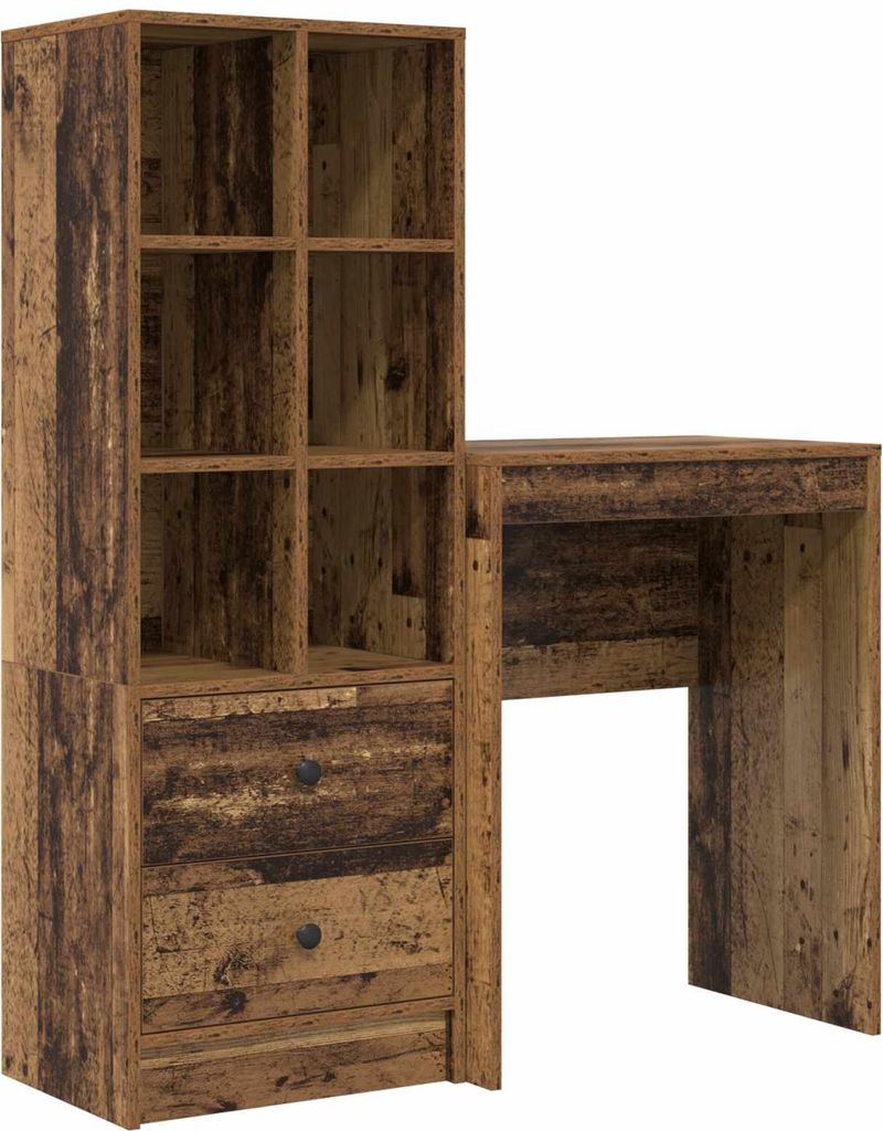 Schreibtisch mit Schubladen mit Regal 2 pcs Altholz