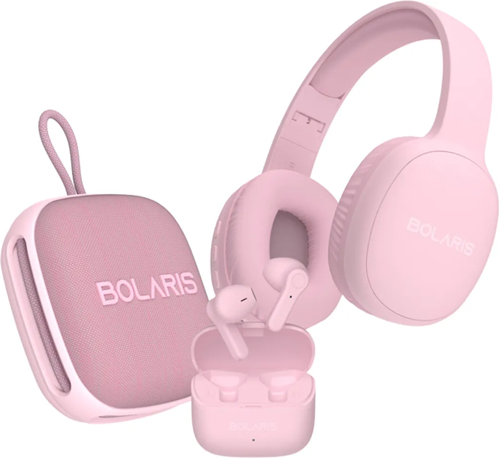 Pack Audio 3 en 1 Bolaris Rose : Confort Stéréo et Son Bluetooth Sans Fil