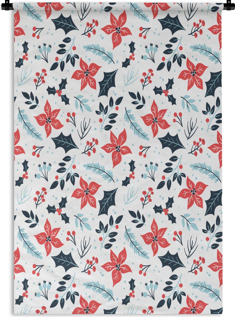 MuchoWow Wandteppich Wandbehang Winter - Blumen - Weihnachten - Muster 120x180 cm Tapisserie Dekoration Wandtuch - Schlafzimmer - Dekorationen f...