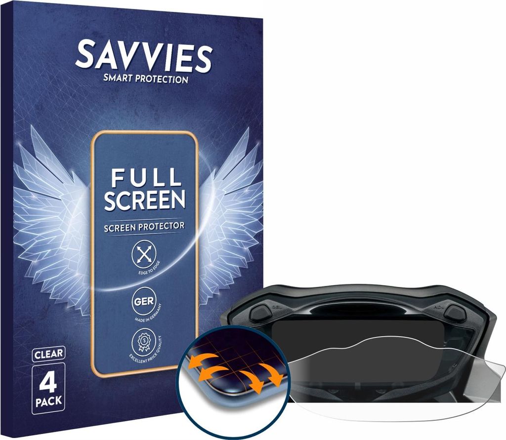 4x Savvies Fullscreen Schutzfolie für Suzuki SV 650 2016 Displayschutz Folie Fullcover Klar Transparent