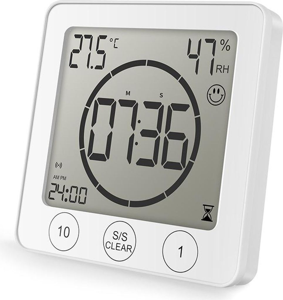 Digitální teploměr a vlhkoměr do koupelny, digitální hodiny Obrázek produktu 