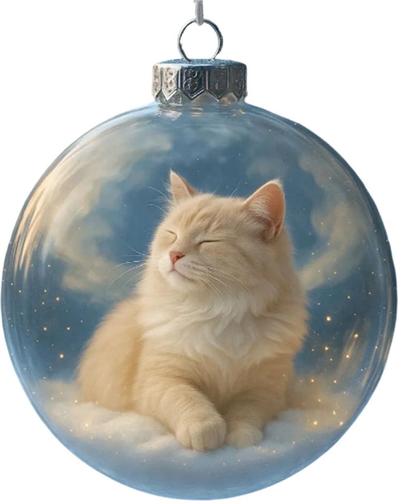 Niedliche Katzen-Weihnachtskugel, 3D-Tierkugel aus transparentem Kunststoff, Weihnachtsbaumschmuck für Katzenliebhaber, Winterdekoration für Zuhause