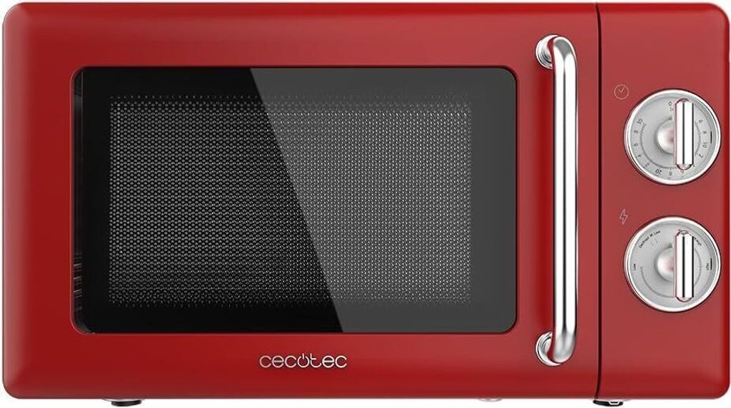 Mikrowelle Proclean 3010 Mechanische, 20 l, Retro, 700 W, 6 Stufen, Timer bis zu 30 Minuten, Auftaumodus, Vintage-Design in Rot, Stahl-Finish