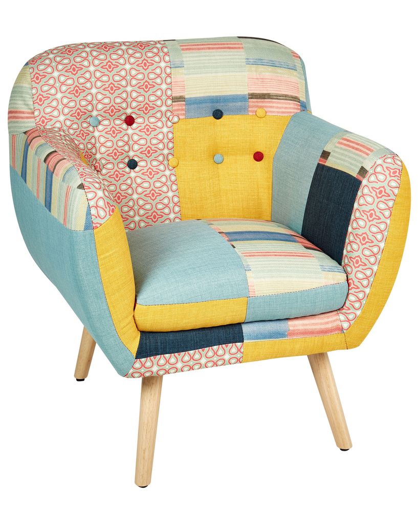 BELIANI Sessel Bunt Patchwork Polsterbezug Gummibaumholz Retro-Stil Wohnzimmer