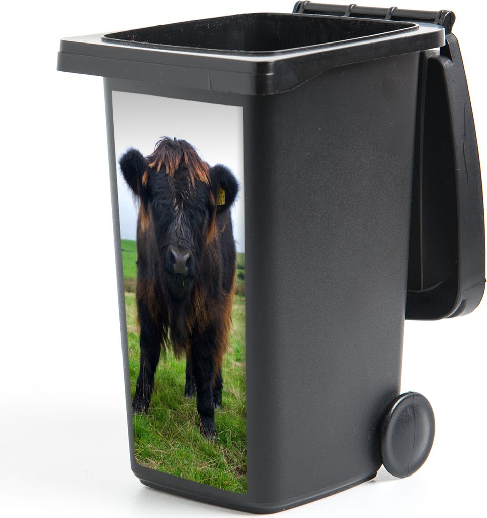 MuchoWow Mülltonnenaufkleber Schottische Highlander - Kühe - Natur - Grün - Gras 44x98 cm - Containeraufkleber - Aufkleber - Mülltonnen-Aufkl...