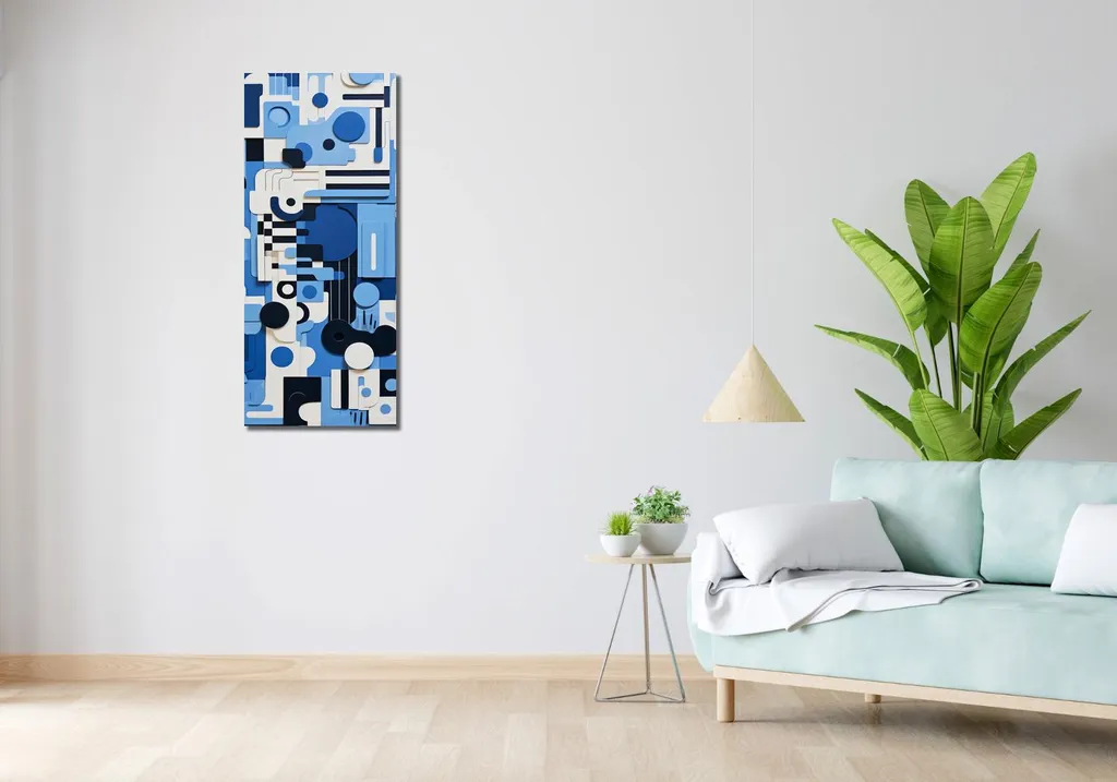 Quadro Labirinto Blu 40x100 cm - Arte Astratta Rilassante per la Casa - 2