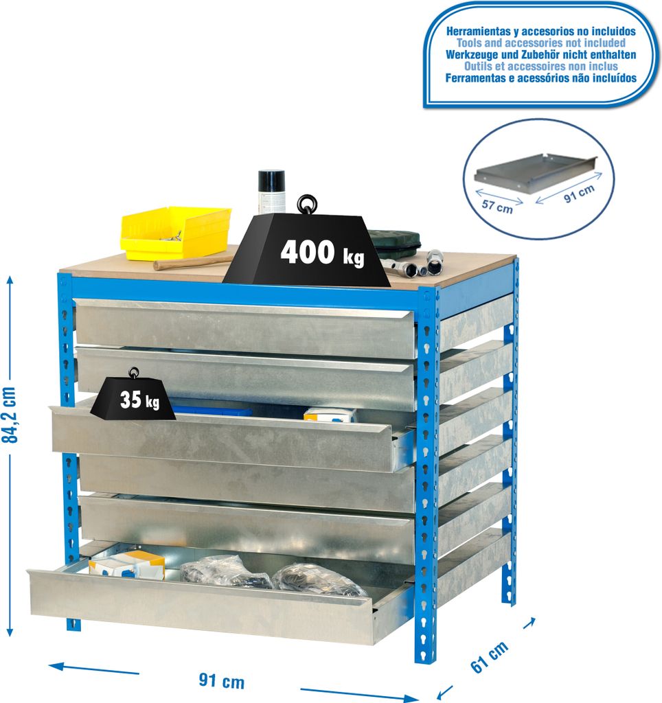 Simonrack Werkbank SIMONWORK BT5 BOX blau 6 Schubladen 91,0 x 61,0 x 84,2 cm