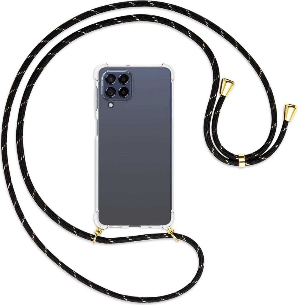 Handykette Backcover-Schutzhülle mit Band (Metall goldfarben) für Samsung Galaxy M53 5G - schwarz/gold