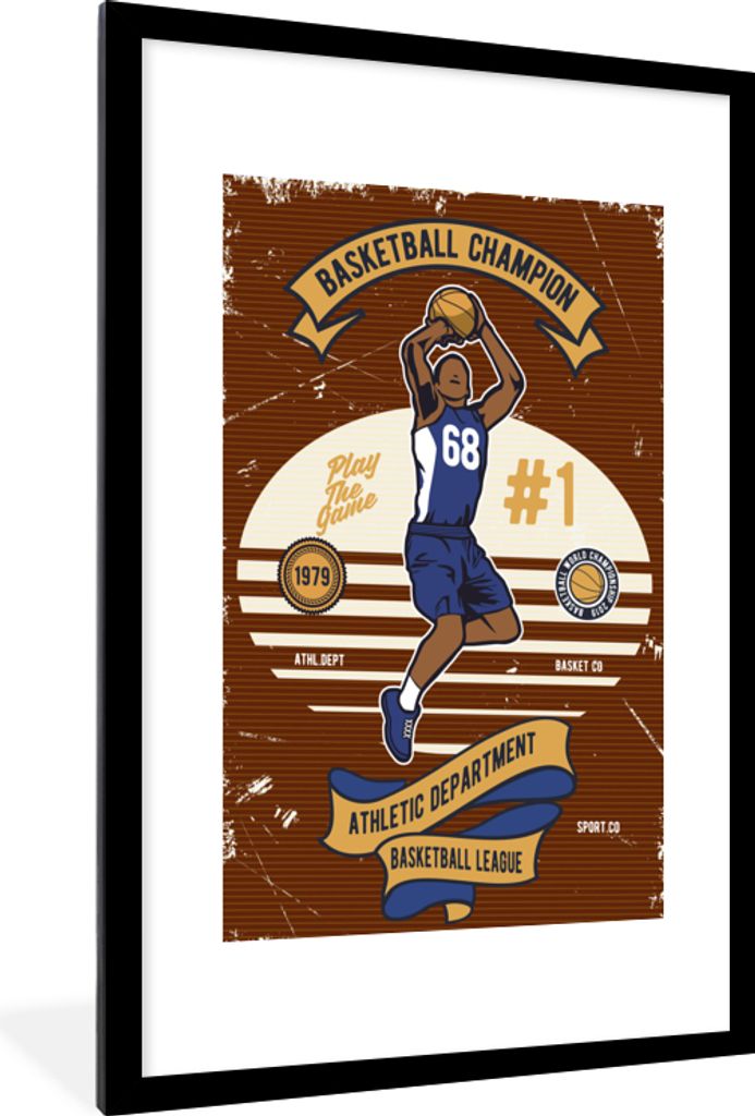 MuchoWow MuchoWow Gerahmtes Poster Mancave - Basketball - Vintage - Zitate 60x90 cm - Poster mit zchwarzem Bilderrahmen - Dekoration - Wandpost...