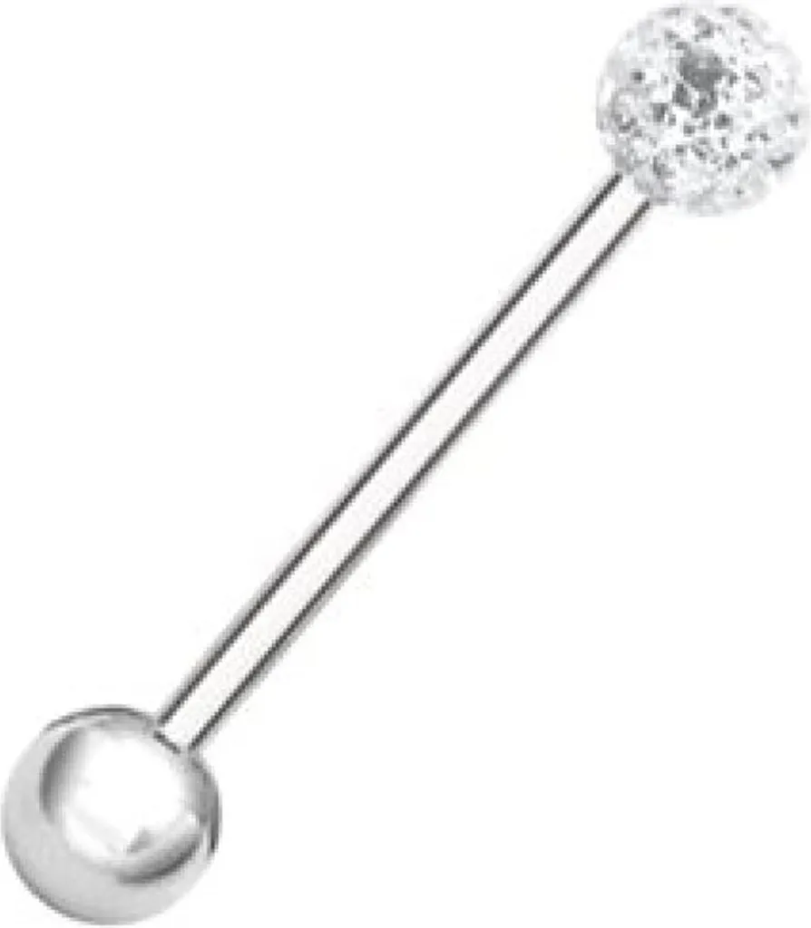 Piercing Lingua Acciaio 14mm Karisma con Cristalli Bianchi ed Epoxy