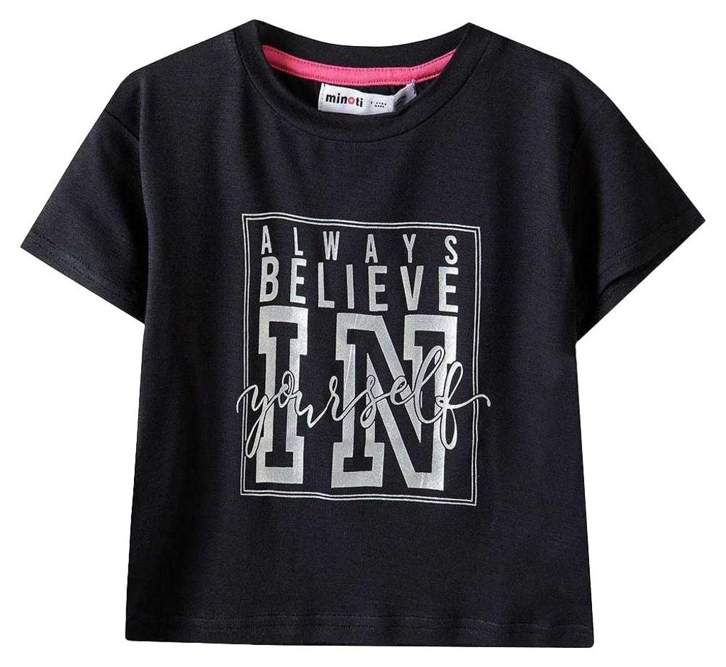 Minoti - kurzes T-Shirt für Mädchen, Übergroß MN206 (110) (Schwarz)