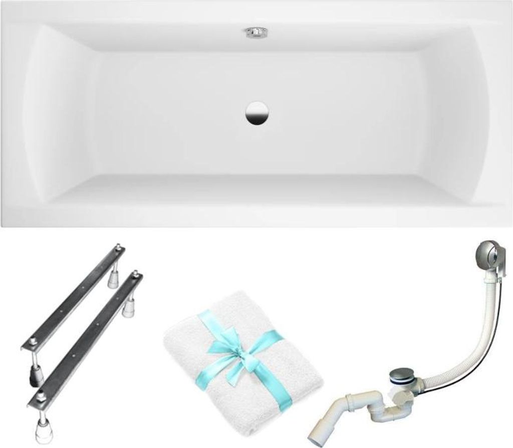 Aqua For You | Polimat Badewanne Ines - 170 x 75 cm - Antibakterielle Beschichtung - 180l - Rechteckige Acrylbadewanne - mit Siphon