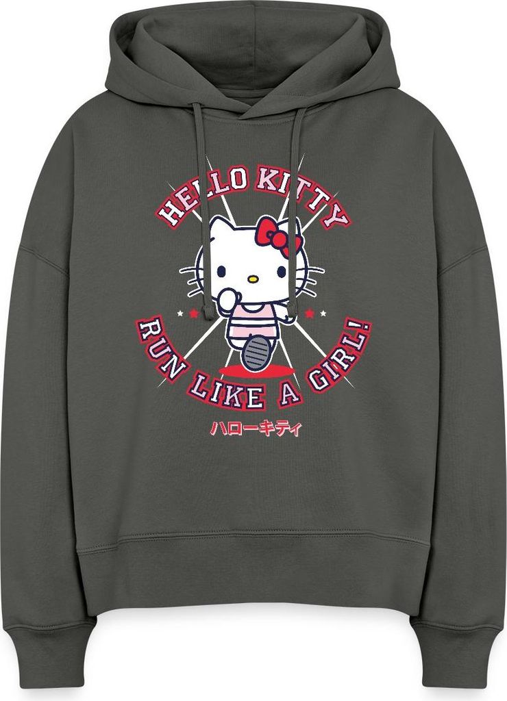 Spreadshirt Hello Kitty Run Like A Girl Sport Frauen Boxy Organic Hoodie, XXL, Anthrazit