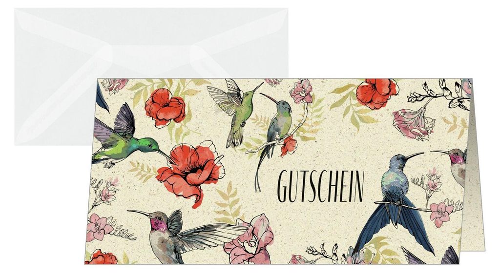 SIGEL DS621 Gutschein-Karten "Hummingbirds and flowers" - DIN lang - 10 Karten inkl. transparente Umschläge