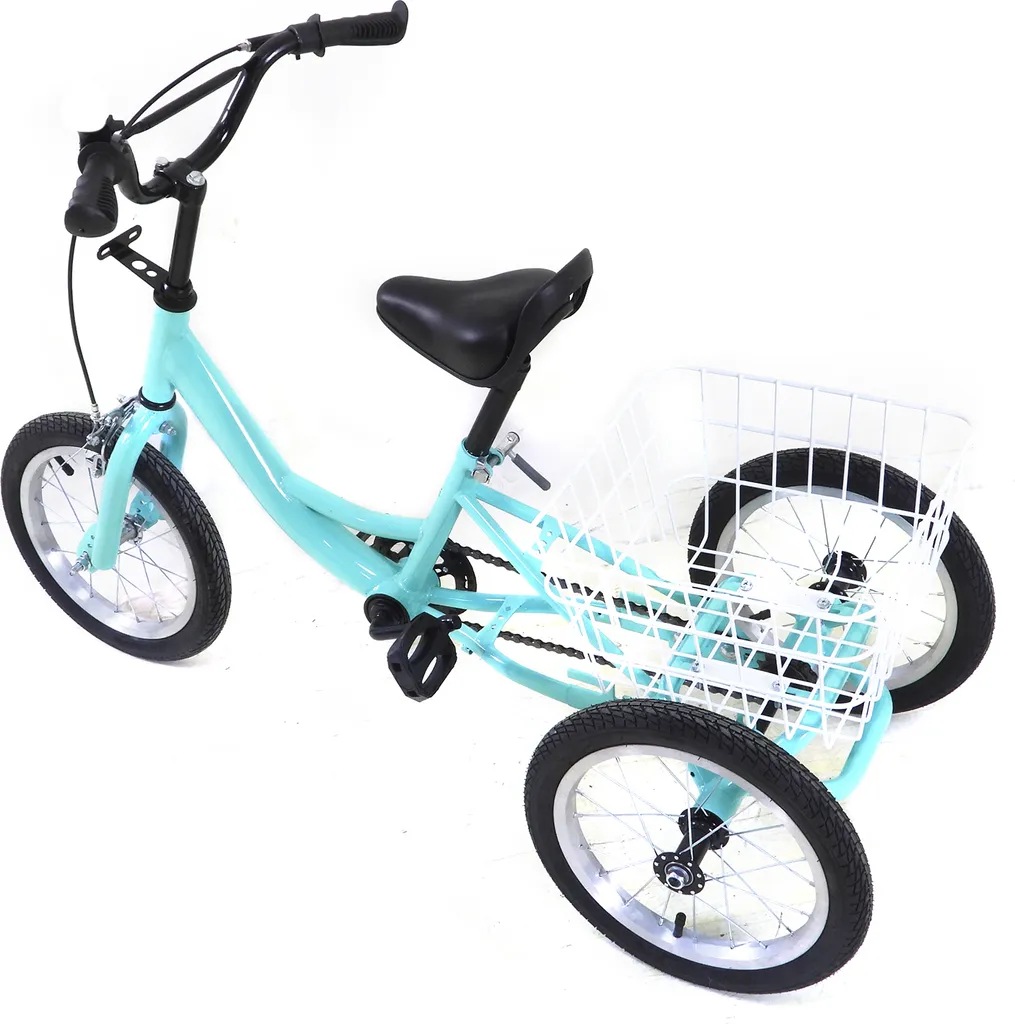 Vélo à trois roues 14 pouces avec panier pour enfants de 5 à 6 ans