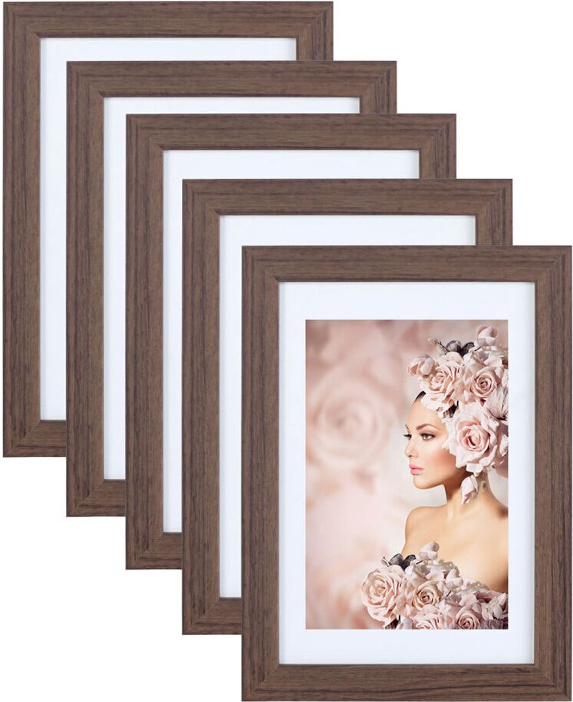 5er Pack Holz Bilderrahmen Foto Plexi Rahmen Acryl Collage Wanddeko Poster S215 - Farbe: Eiche | Format: 30x30